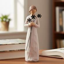 1 Piece Of Girl Sculpture Holding Wire Flower, High-Quality Resin Material, Delicate Texture Details, Art Installation For The Living Room Desktop, Blessing Gift For Friends And Sisters, Perfect Gift Choice For Christmas Birthday Party - 白色 - 查看 6