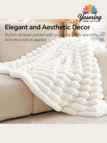 1件白色舒适兔毛毯，宽条纹镂空设计，柔软保暖的仿毛皮，奢华风格，适用于客厅、卧室、沙发等场所。提供大号、单人号、特大号三种尺寸。这款奢华蓬松的长毛毯柔软舒适，适合居家、宿舍、开学季等多种场合。 - 白色 - 查看 2