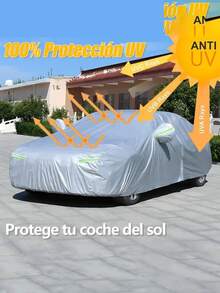 WTECH Funda impermeable reflectante para coche con protección plateada para todo tipo de clima, lona de 6 capas, protección contra el sol y la nieve, 4 correas a prueba de viento, adecuada para SUV y sedanes - Plateado - Ver 3