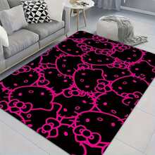[1pc Soft Sanrio Printed Rug] 1pc Sanrio For Hello Kitty Soft Thick Printed Area Rug, Non-Slip Mat For Entryway, Bathroom, Living Room, Bedroom, Laundry Room, Machine Washable, Home Decor, 100% Crystal Velvet, Mother'S Day Or Father'S Day Chlidren'S Gift Christmas Decor Kitchen Rug - Black - View 2