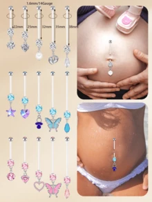 3 buc inel flexibil acrilic transparent pentru buric de sarcină, 14G personalizat, pandantiv, bijuterii pentru piercing de maternitate pentru burtă, inele pentru buric de maternitate 25/32/35/38 MM