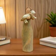MINGZHANG 1pc Resin Sculpture Of A Woman Holding A Sheep, A Symbol Of Peace, A Warm Desktop Portable Ornament, Suitable For Living Room Desktop Decoration, Jesus Birthday Series Ornaments, Suitable For Friends' Birthday Gifts, Perfect Gifts For Christmas And Easter - 彩色 - 查看 6