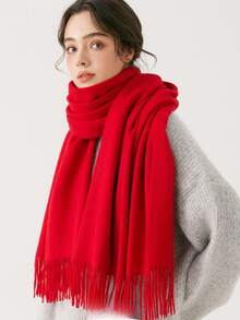1条女士纯色加厚仿羊绒流苏围巾，简约优雅时尚情侣秋冬柔软披肩两用保暖围巾，适合日常出行、婚礼、伴娘、礼服礼物
