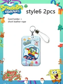 2/4/6 pezzi Porta tessere SpongeBob SquarePants, per metropolitana, campus, autobus, tessera pasto, tessera cittadino, tessera controllo accessi, tessera ritiro/consegna, tesserino di lavoro, cordino, guscio rigido, pass di accesso, etichetta, migliore decorazione per atmosfera festiva