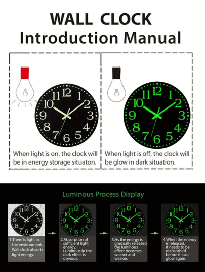 [Luminous Wand Clock, Silent 10 Inch 12 Luminous Klok AA Battery Not Included, 1pc Mute out Ticking, Numbers s, Flat Top Home Room view 5
