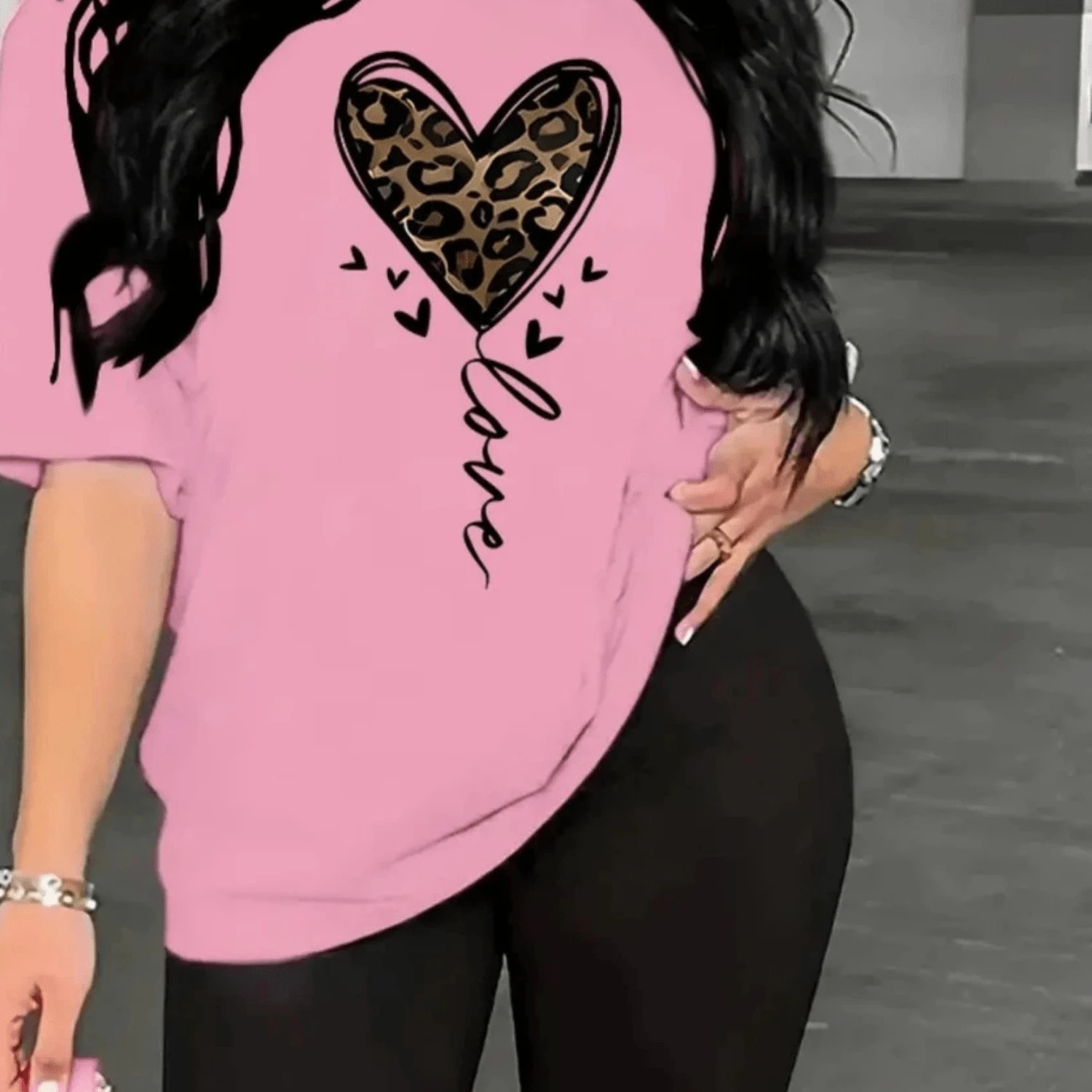 Women's Printed T-Shirt Loose Heart Large Size T-Shirt - Màu Hồng baby - Xem 1