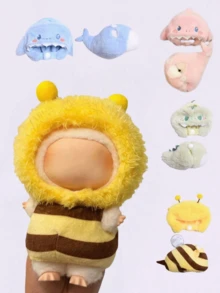 一套17厘米娃娃衣服，兼容娃娃，动物造型娃娃衣服，鲨鱼套装及配件，适合6.7英寸娃娃，带拉链的连帽连体衣，蓬松的娃娃装扮服（不含娃娃），情人节礼物的完美之选 - 彩色 - 查看 2