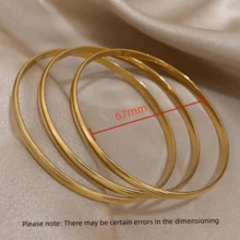 CUCCOO SZL 3pcs/Set Vintage & Simple 18K Gold-Plated Stainless Steel Smooth Closed Bangle Bracelets, Suitable For Women's Daily Wear And Wedding Gift - Yellow Gold - View 6