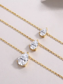 1 pièce Élégant pendentif collier en argent 925 avec moissanite taille poire de 2 à 4 carats, convient pour le trajet quotidien, les fêtes, les vacances, les mariages, la Saint-Valentin, la Fête des Mères, les cadeaux pour demoiselles d'honneur, bijou brillant comme cadeau pour elle