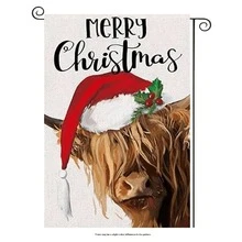 Christmas Garden Flag - Double-Sided Linen Outdoor Flag With Baby Highland Cow & Cardinal - 12x18 Inch Winter Farmhouse Yard Decoration - , Weather-Resistant (1pc, No Stand Included)