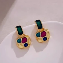 1 Pair Asymmetrical Ombre Stud Earrings, Casual Versatile Accessory