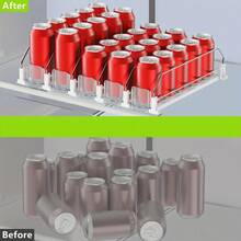 Drink Organizer For Fridge, Soda Can Organizer Dispenser For Refrigerator With Automatic Pusher Glide, Width Adjustable Clear Dividers Can Holder