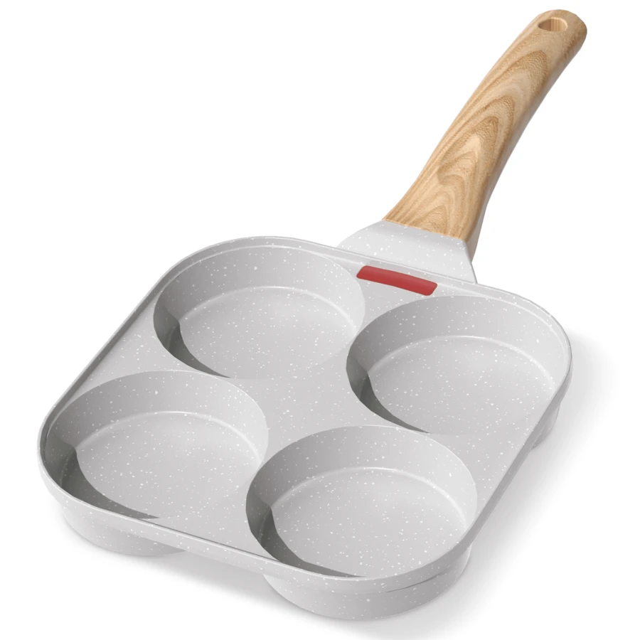 YASHE 4 Hole Pancake Pan, Non-Stick Fried Egg Pan, Durable Aluminum Frying Pan With Heat-Resistant Handle, Multi-Function Cookware For Breakfast - White - View 1