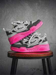 New Outdoor Sports Shoes For Women, Fashionable Thick-Soled Lace-Up Casual Chunky Sneakers