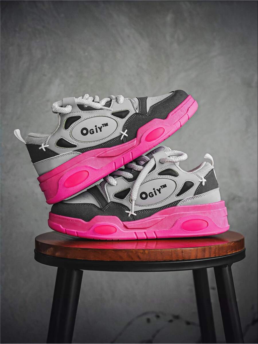 New Outdoor Sports Shoes For Women, Fashionable Thick-Soled Lace-Up Casual Chunky Sneakers