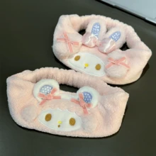 1pc Sanrio Melody Pink Rabbit Ear Headband, Cute Plush Hair Hoop For Washing Face, Cartoon Embroidered Soft Adjustable Hair Band, Suitable For Bathroom, Shopping, Performance, Party