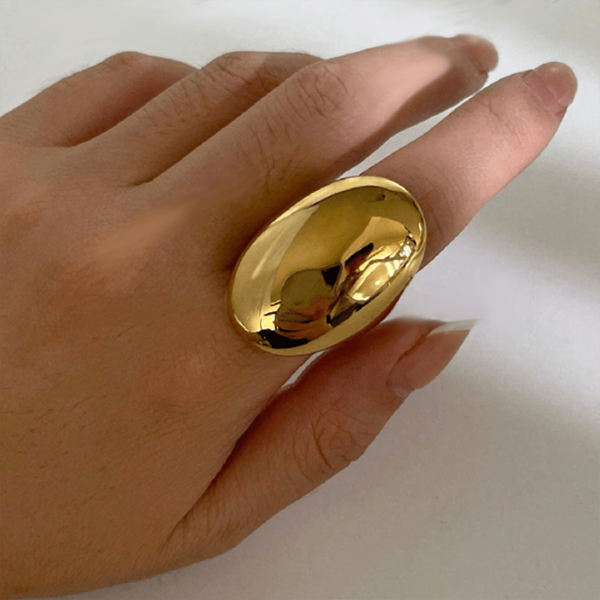 خاتم نسائي أنيق وفاخر بتصميم بسيط بشكل بيضاوي، ذهب عيار 18 قيراط، مقاوم للماء، متعدد الاستخدامات