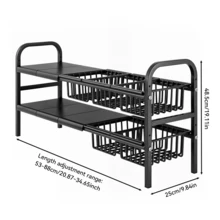Senmeo 1\2-Tier Expandable Under Sink Organizer - 2\5 Detachable Baskets, Heavy-Duty Metal - Adjustable Height (35.4"-38.6") For Kitchen & Bathroom Storage - 黑色 - 查看 12
