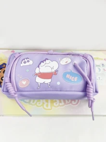 Crayon Shin-chan Federmäppchen aus Oxford-Stoff mit Frontöffnung, Lila Edition, cooler und effizienter Schreibwarenbehälter mit robuster Konstruktion und bezauberndem Design, ideal für Schulbedarf, Büroorganisation oder Reisebedarf, perfektes Geschenk für Cartoon-Fans und Studenten, die funktionale Schreibtischartikel benötigen
