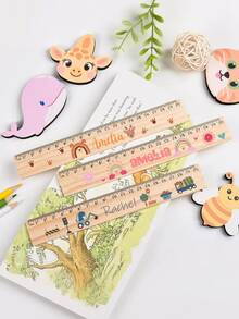 1 pieza Regla de medición de madera con nombre personalizado, borde de 20 cm, herramienta de oficina y estudio para dibujar y medir, herramienta de dibujo personalizada para compañeros de clase - Multicolor - Ver 6