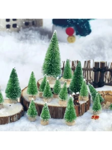12/20/24 Pieces Tabletop Christmas Tree 4.5cm/1.77inch Green Decorations Mini Christmas Tree Pine Wood Tabletop Decorations Mini Set Party Decorations, Christmas Decorations, New Year Gifts - Blue-green - View 2