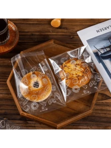 Super Value 100 Pieces Restaurant Self-Bag - Multi-Functional Food Storage, Suitable For Baked Goods And Fruits - Essential For Home Kitchen Organization (5.91x7.09 Inches) - Trong suốt với họa tiết bánh mì - Xem 4
