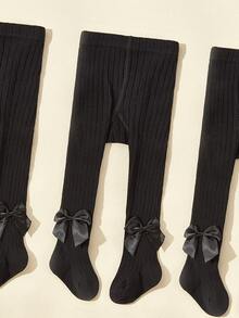 3 Pairs Cotton Butterfly Striped Tights For Girls, Children Pantyhose Stockings, Spring/Autumn - Black - View 2