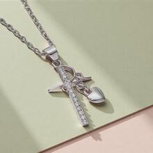 1pc Zirconia Inlaid Cross Pendant Necklace Suitable For Men And Women Perfect Decor For Cool Friends Unisex Jewelry