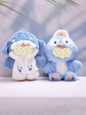1set ,17cm Doll Clothes, Compatible With Labubu,Animal Shaped Doll Clothes,Shark Outfit And Clothes Accessories For 6.7 Inches Doll Clothes, Hooded One-Piece Suit With Zipper, Fluffy Dress Up Clothes For Dolls (No Doll),Perfect For Christmas Gifts