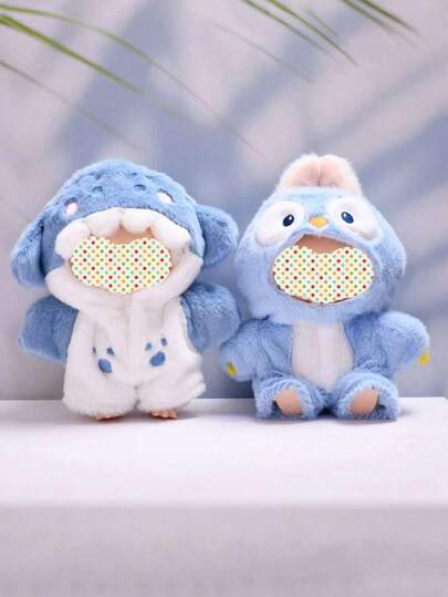 1세트, 17cm 인형 옷, 라부부용 인형과 호환 가능, 동물 모양 인형 옷, 상어 의상 및 액세서리 (6.7인치 인형용), 지퍼가 달린 후드 원피스, 푹신푹신한 인형 옷 (인형 미포함), 발렌타인데이 선물로 안성맞춤