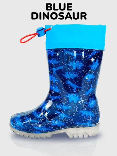 Kids' Rain Boots With Cute Cartoon Pattern PVC Boots With Lace-Up Stretch Sparkling Boys Boots Suitable For Outdoor Play