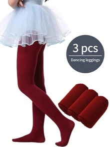 3pcs Plain Colored Kids Dance Stirrup Tights, Soft & Comfortable Leggings For Dance Practices, All Season - Multicolor - View 19