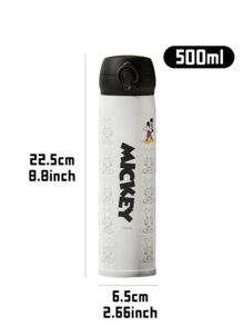 500 Ml Insulated Water Bottle, Leak-Locking Flip Cap, Vacuum Wall Keeps Beverages Hot Or Cold For Hours, High-Quality Stainless Steel Interior, Classic Print, Slim Base Slides Into Car Holders & Backpack Pockets, Ideal For School, Gym, Office, Travel, Gift-Ready For Fans - Mickey-white - View 2