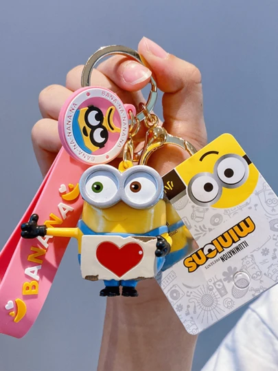 Minions Bob Love Letter Keychain Charm, Pink Edition, Romantic Figure, Heart Letter Prop, Bag & Key Decor, Room Accent, Valentine Gift, Anniversary Surprise, Alloy Chain, Kawaii Touch, Backpack Clip, Gift Ready, Limited Design, Pink Aesthetic, Bob Lover, Love Theme, Clip, Gift Ready, Limited Design, Pink Aesthetic, Bob Lover, Love Theme, ute