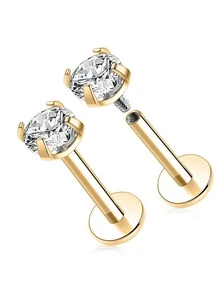 قطعتان من أقراط الأذن المرصعة بالمجوهرات من الفولاذ المقاوم للصدأ ذات الخيط الداخلي للنساء، مناسبة للغضروف والحلقة والأنف والشفاه