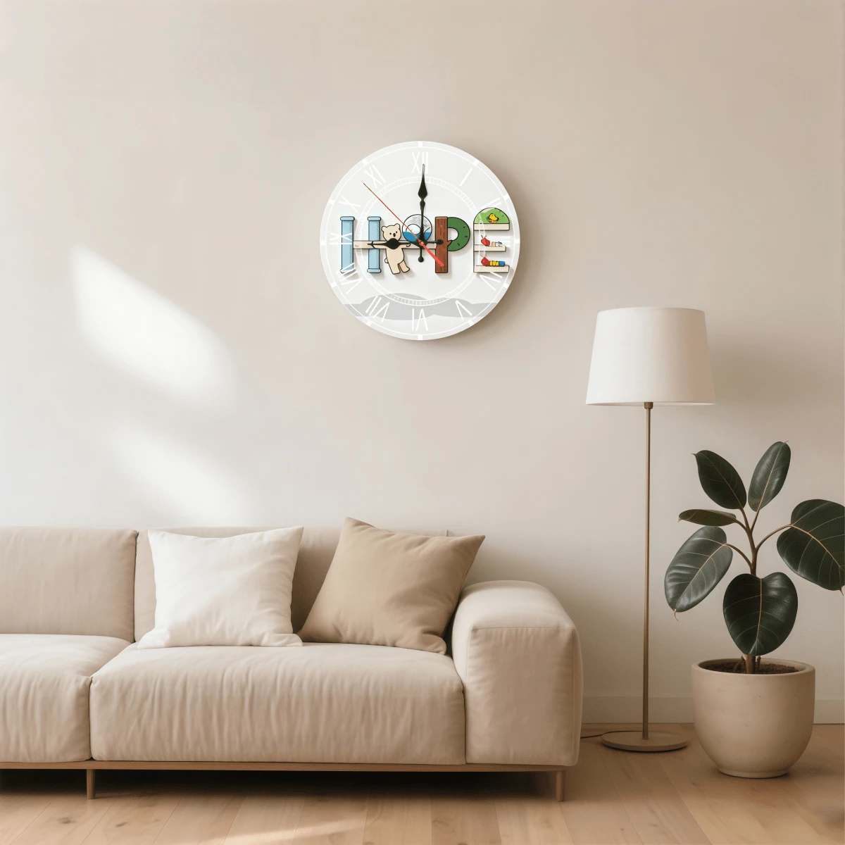 ​​Custom Wall Clock - Interchangeable Black & White Hands, 2D Flat Painting Design For Kids Room, Nursery, Office Decor (12 Inch Round)​