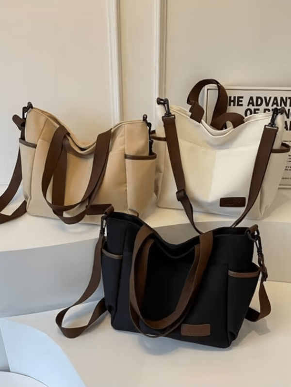 Simple Solid Color Canvas Tote Bag For Women, Large Capacity Crossbody Bag, Portable Travel Shoulder Bag, Casual Satchel Bag For Outdoor Travel Or Commuting Work, Vintage Multi-Pocket Handbag All-Match Square Bags For School