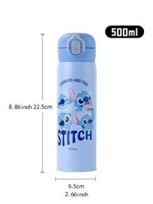 Taza de doble pared de 500ml con diseño de Stitch, con 2 tapas - 1 con pajita y 1 de boca ancha, núcleo al vacío que mantiene la temperatura, sello de anillo de silicona, tapón con cierre, interior de acero inoxidable de alta calidad, estampado kawaii de Stitch, base delgada que se ajusta a los portavasos, lista para el campus, el gimnasio y los desplazamientos, regalo para fans - Puntada azul - Ver 2