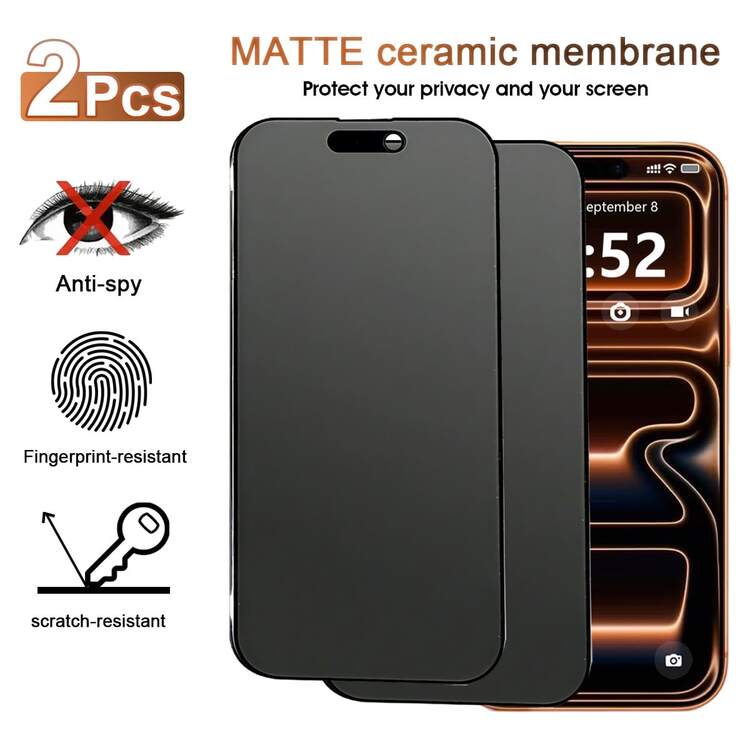 2pcs Matte + Privacy Screen Protector Film, Ceramic Soft Film, Compatible With IPhone 17/17 Air/17 Pro/17 Pro Max/16 Pro Max/15 Pro Max/14 Pro Max/13/12/11 Pro Max, Full Screen Protection, Privacy Protection, Anti-Peeping, Anti-Fingerprint, Anti-Sweat, Wear-Resistant, Anti-Spy Protection Film, Smooth Touch, Bubble-Free, Edge Anti-Fog, Phone Screen Protector, Non-Silicate Glass - Black - View 14