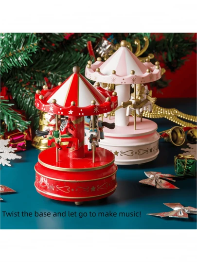 1pc Rotating Carousel Music Box, European Style Christmas Gift Rotating Carousel Music Box Birthday Gift Home Decor, Handpainted Plastic Craft