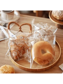 Super Value 100 Pieces Restaurant Self-Bag - Multi-Functional Food Storage, Suitable For Baked Goods And Fruits - Essential For Home Kitchen Organization (5.91x7.09 Inches) - Trong suốt với họa tiết bánh mì - Xem 5