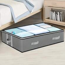 1pc Large Rectangular Under-Bed Storage Bag With Handles, Grey, Waterproof, Multi-Purpose Organizer Box For Bedroom Decor, Boxes, Cabinets, Outdoor Storage Racks, Christmas Decorations, Affordable Christmas Gift - Grey - View 2