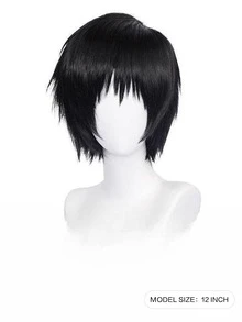 12 英寸黑色多色动漫假发带刘海 - 耐热，短直发款式，适合万圣节角色扮演和日常佩戴 - 彩色 - 查看 7