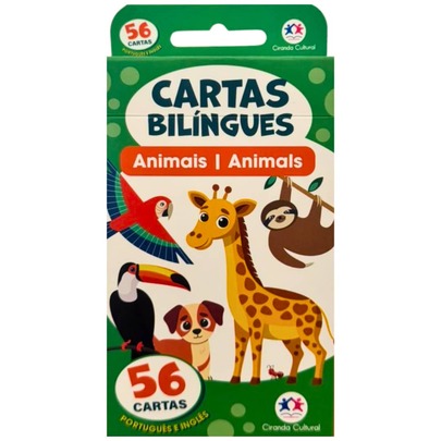 Flash Cards Animais Ciranda Cultural Bilíngue 56 Cartas Infantil Curso Escola Ensino English Educativo QR Code