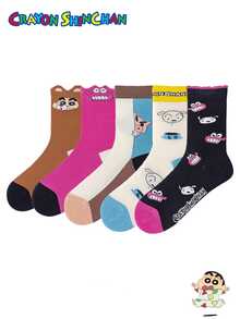 CRAYON SHINCHAN 3 أزواج من الجوارب ذات نمط الرسوم المتحركة الكرتونية لشين تشان، مناسبة للأزياء اليومية للنساء وكهدايا لحفلات المناسبات