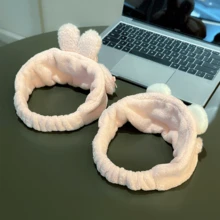 1pc Sanrio Melody Pink Rabbit Ear Headband, Cute Plush Hair Hoop For Washing Face, Cartoon Embroidered Soft Adjustable Hair Band, Suitable For Bathroom, Shopping, Performance, Party