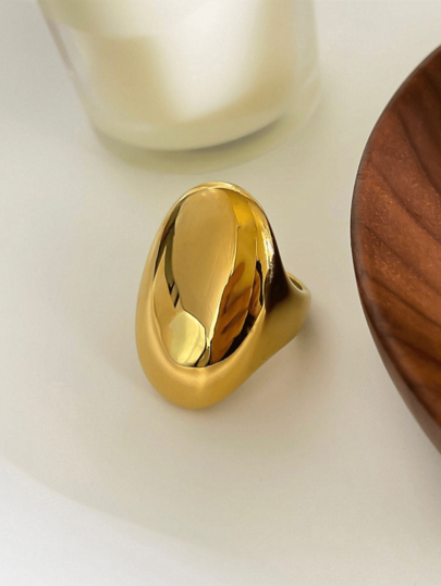 1pc Elegant Minimalist Oval Solid Band 18K Gold Plated Waterproof Fashionable Versatile Women Ring
