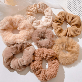 1pc/7pcs Women Autumn/Winter Plush Rabbit Fur Solid Color Thick Simple Scrunchies Hair Ties, Fashionable Versatile Cute Elegant Hair Accessories Suitable For Daily Outings, Ponytail, Makeup, Outfit Matching ,Head Piece ,Scrunchy Hair Ties