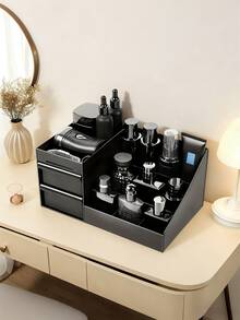 1pc Large Capacity Makeup Organizer With Drawers - Ideal For Vanity, Bathroom Countertop & Desk - Elegant Storage For Brushes, Eyeshadow, Lotions, Lipsticks & Nail Polish