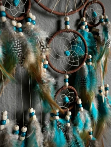 1pc Retro Turquoise Dreamcatcher With Life Tree Decorative Hanging Ornament, Colorful Feather Wind Chime Wall Decoration (Feathers Are Artificial) Gifts Birthday Graduation - Turquoise Rings - View 6